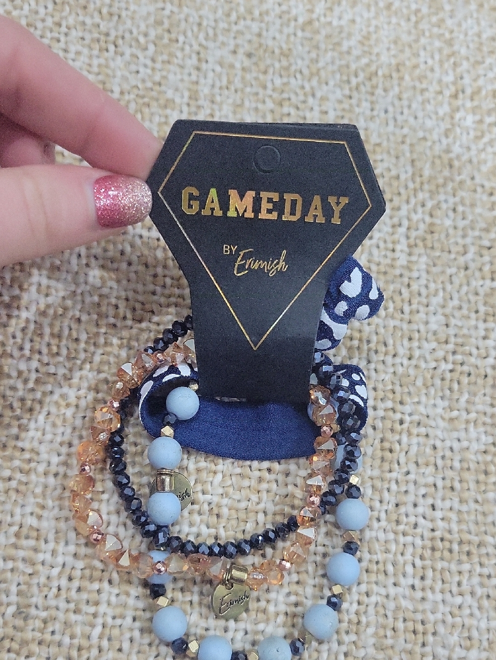 Erimish Navy, Light Blue & Gold Stretch Bracelet Set